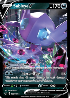 Sableye V z edície Sword & Shield, karta č.120