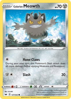 Galarian Meowth z edície Sword & Shield, karta č.127