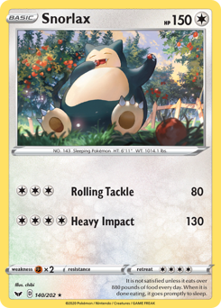 Snorlax z edície Sword & Shield, karta č.140