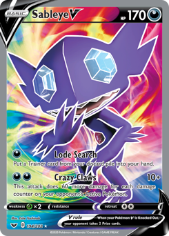 Sableye V z edície Sword & Shield, karta č.194