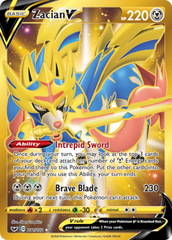 Zacian V z edície Sword & Shield, karta č.211