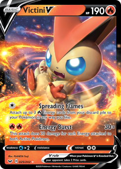 Victini V z edície Sword & Shield, karta č.25