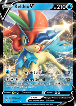 Keldeo V z edície Sword & Shield, karta č.53