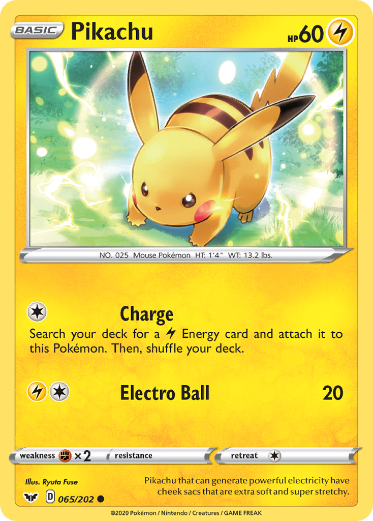 Pikachu z edície Sword & Shield, karta č.65