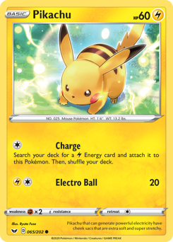 Pikachu z edície Sword & Shield, karta č.65