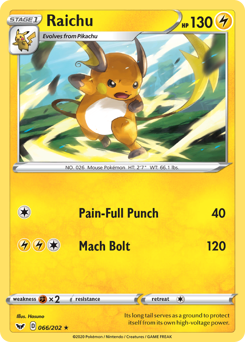 Raichu z edície Sword & Shield, karta č.66
