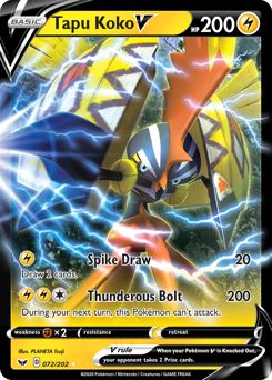 Tapu Koko V z edície Sword & Shield, karta č.72