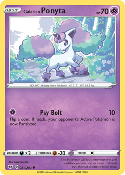 Galarian Ponyta z edície Sword & Shield, karta č.81