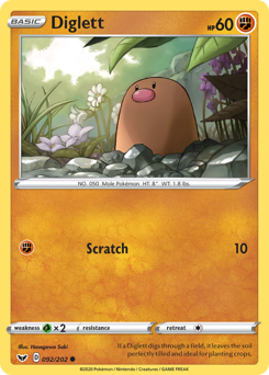 Diglett z edície Sword & Shield, karta č.92