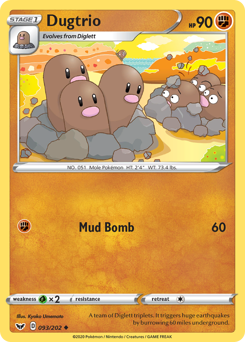 Dugtrio z edície Sword & Shield, karta č.93