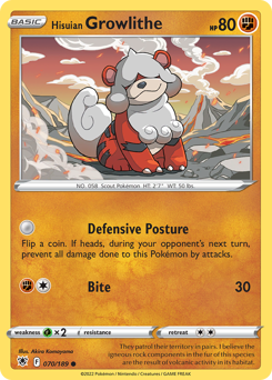 Hisuian Growlithe z edície Astral Radiance, karta č.70