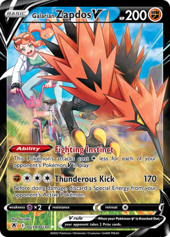 Galarian Zapdos V z edície Astral Radiance Trainer Gallery, karta č.TG19