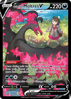 Galarian Moltres V z edície Astral Radiance Trainer Gallery, karta č.TG20