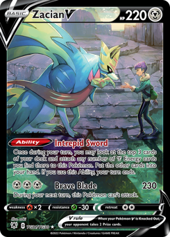 Zacian V z edície Astral Radiance Trainer Gallery, karta č.TG21