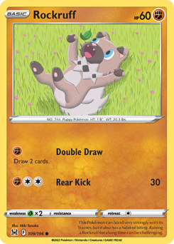 Rockruff z edície Lost Origin, karta č.109