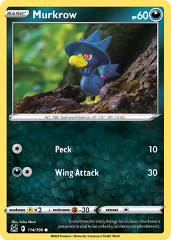 Murkrow z edície Lost Origin, karta č.114