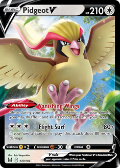 Pidgeot V z edície Lost Origin, karta č.137