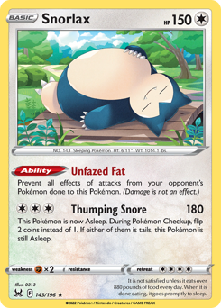 Snorlax z edície Lost Origin, karta č.143