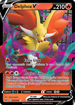 Delphox V z edície Lost Origin, karta č.27