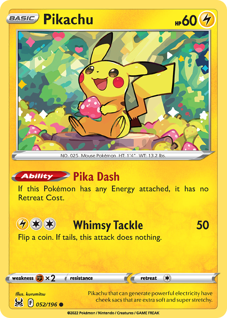 Pikachu z edície Lost Origin, karta č.52