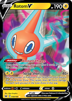 Rotom V z edície Lost Origin, karta č.58
