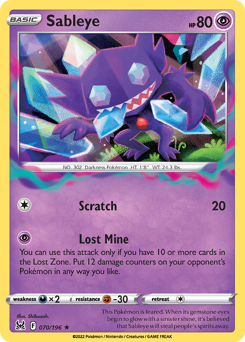 Sableye z edície Lost Origin, karta č.70