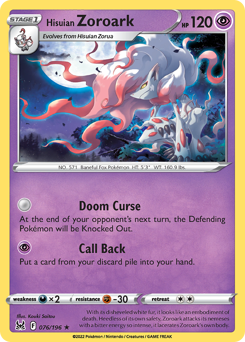 Hisuian Zoroark z edície Lost Origin, karta č.76