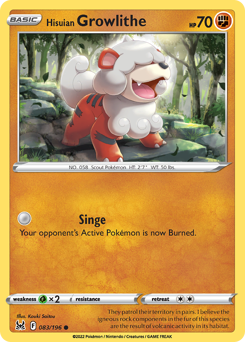 Hisuian Growlithe z edície Lost Origin, karta č.83