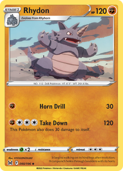 Rhydon z edície Lost Origin, karta č.90