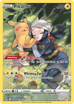 Pikachu z edície Lost Origin Trainer Gallery, karta č.TG05