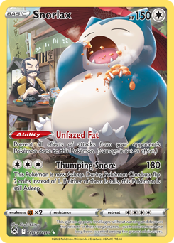 Snorlax z edície Lost Origin Trainer Gallery, karta č.TG10