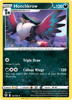 Honchkrow z edície Silver Tempest, karta č.107