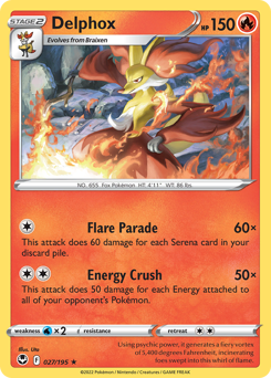 Delphox z edície Silver Tempest, karta č.27