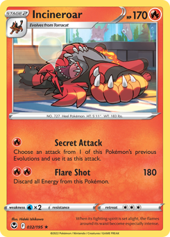 Incineroar z edície Silver Tempest, karta č.32
