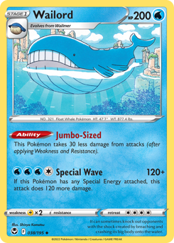 Wailord z edície Silver Tempest, karta č.38