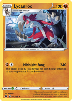 Lycanroc z edície Crown Zenith, karta č.74