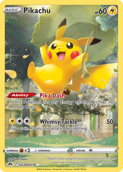 Pikachu z edície Crown Zenith Galarian Gallery, karta č.GG30