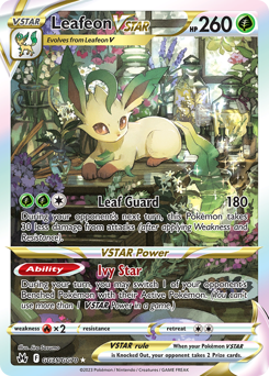 Leafeon VSTAR z edície Crown Zenith Galarian Gallery, karta č.GG35