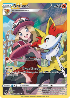 Braixen z edície Silver Tempest Trainer Gallery, karta č.TG01