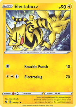 Electabuzz z edície Rebel Clash, karta č.58
