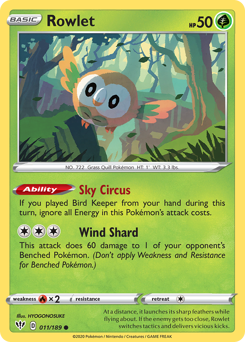 Rowlet z edície Darkness Ablaze, karta č.11