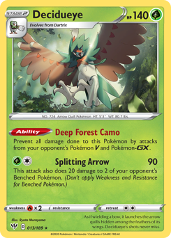 Decidueye z edície Darkness Ablaze, karta č.13