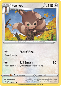 Furret z edície Darkness Ablaze, karta č.136