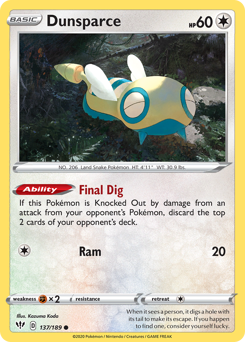 Dunsparce z edície Darkness Ablaze, karta č.137