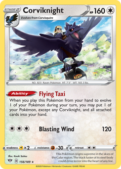 Corviknight z edície Darkness Ablaze, karta č.156