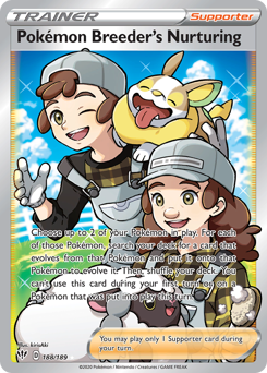 Pokémon Breeder's Nurturing z edície Darkness Ablaze, karta č.188
