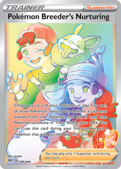 Pokémon Breeder's Nurturing z edície Darkness Ablaze, karta č.195