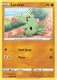 Larvitar z edície Darkness Ablaze, karta č.86