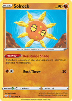 Solrock z edície Darkness Ablaze, karta č.92