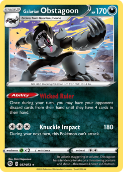 Galarian Obstagoon z edície Champion's Path, karta č.37